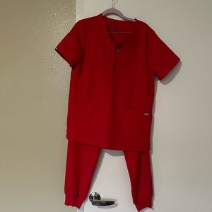 women's Pop Red Zamora - Jogger Scrub Pants -Pop Red + Casma top Size Medium